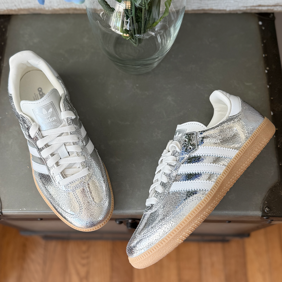 AD Samba OG Women's Silver Metallic Cracked Leather Sneakers