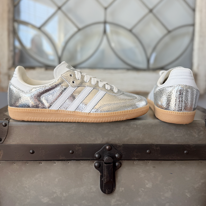 AD Samba OG Women's Silver Metallic Cracked Leather Sneakers