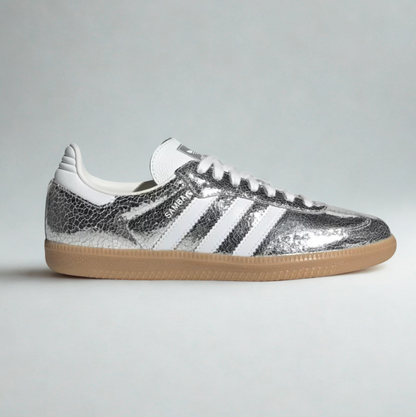 AD Samba OG Women's Silver Metallic Cracked Leather Sneakers